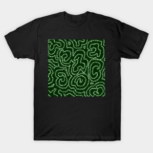 Textured Light Green Doodle on Dark Green Abstract T-Shirt